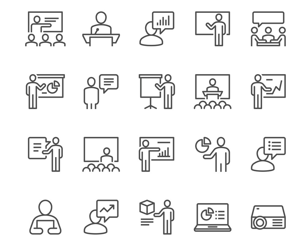 Business presentation line icons. Editable stroke. Pixel perfect.